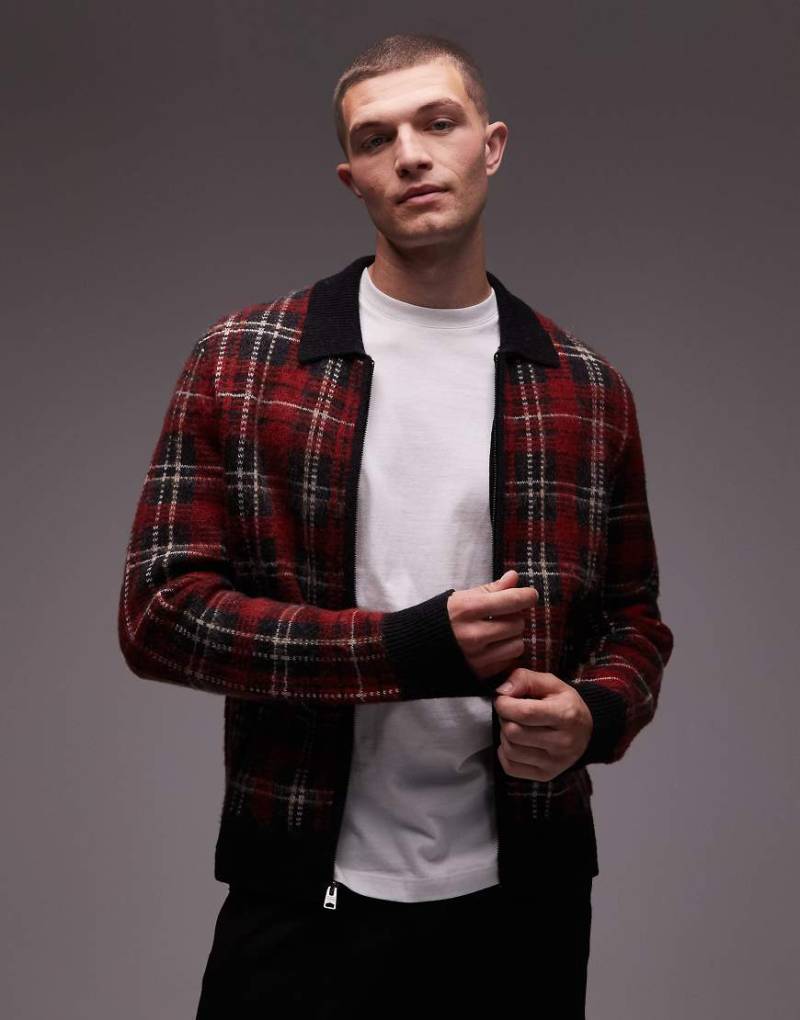 AllSaints - Nettle - Karierte Strickjacke in Schwarz und Rot von AllSaints