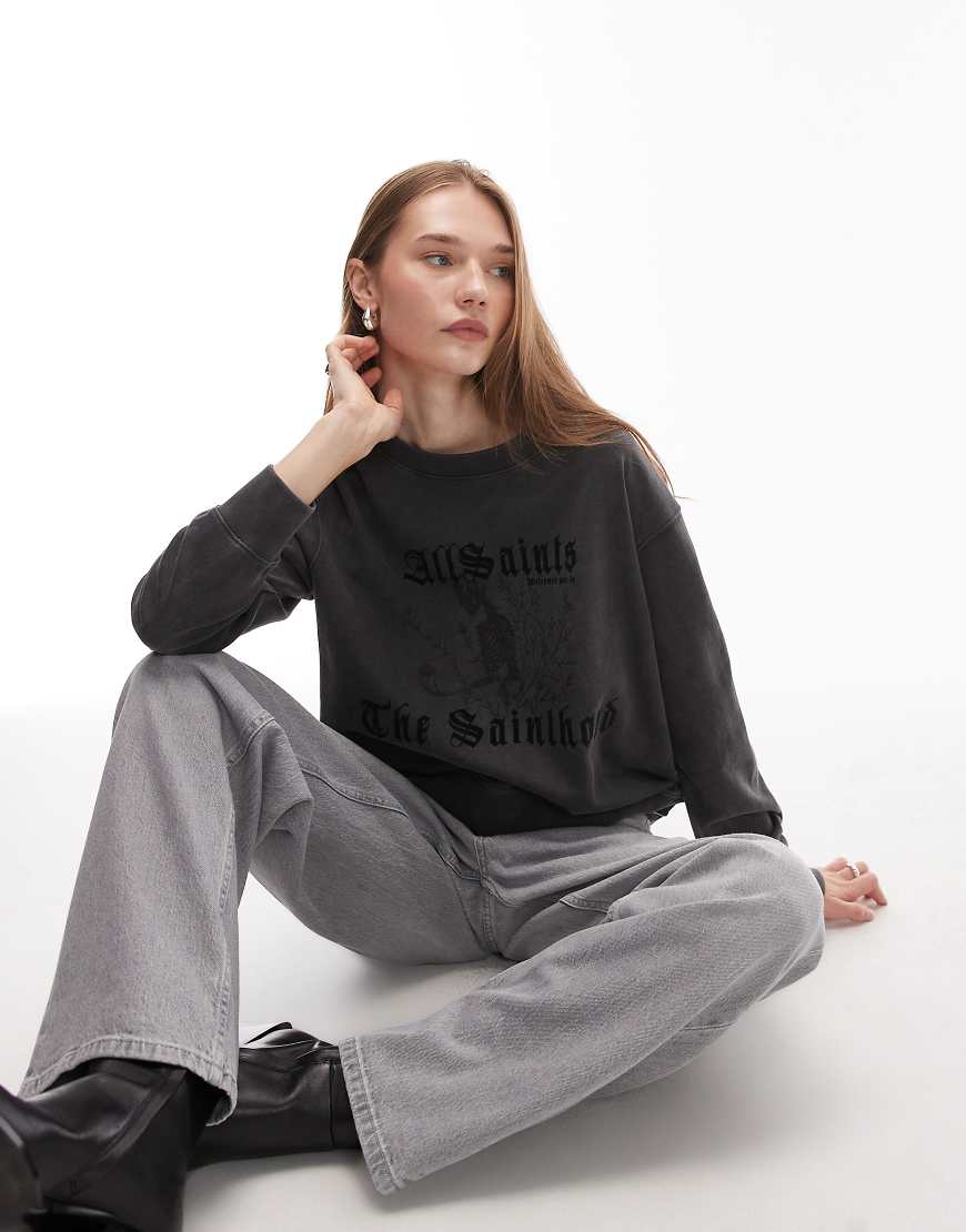 AllSaints - Novus Pippa - Sweatshirt in verwaschenem Schwarz von AllSaints