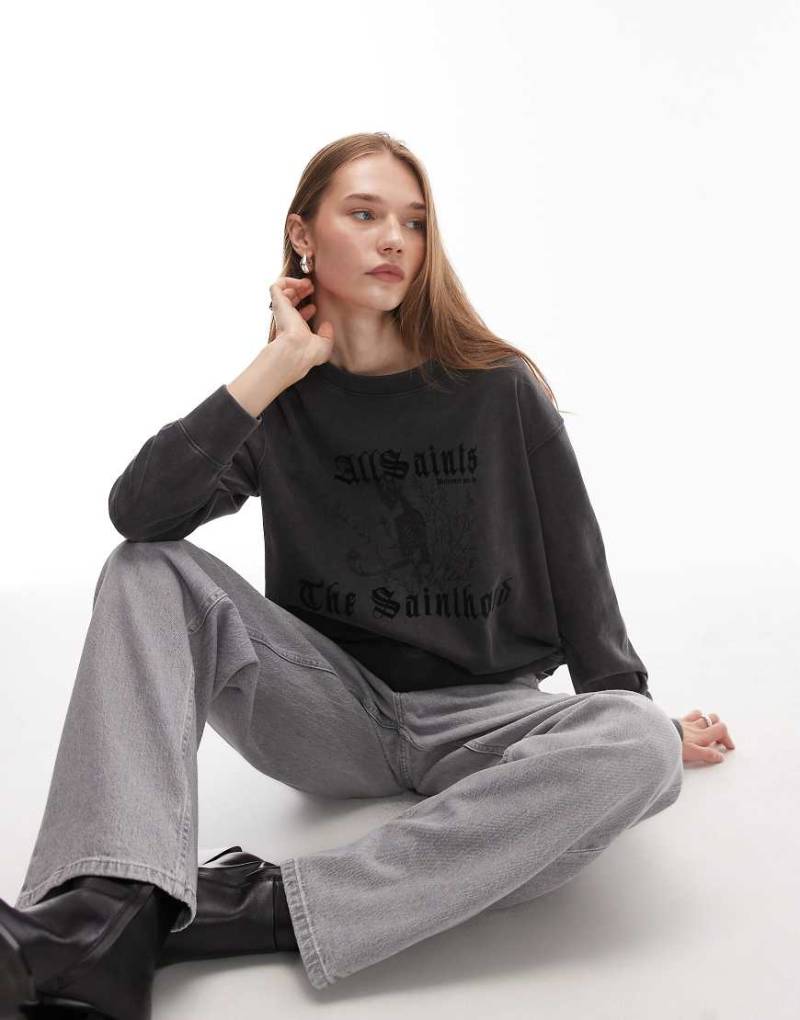 AllSaints - Novus Pippa - Sweatshirt in verwaschenem Schwarz von AllSaints