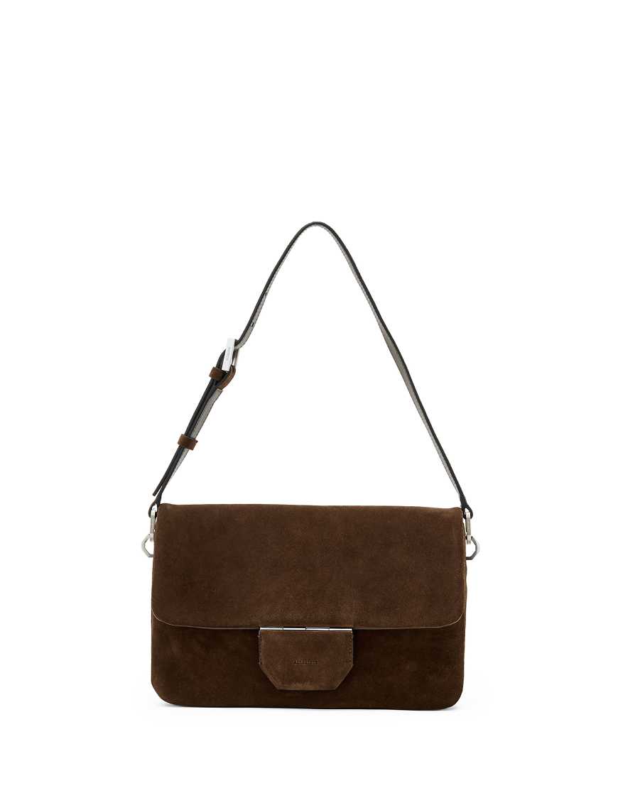 AllSaints - Ondine - Schultertasche aus Wildleder in Fango-Braun von AllSaints