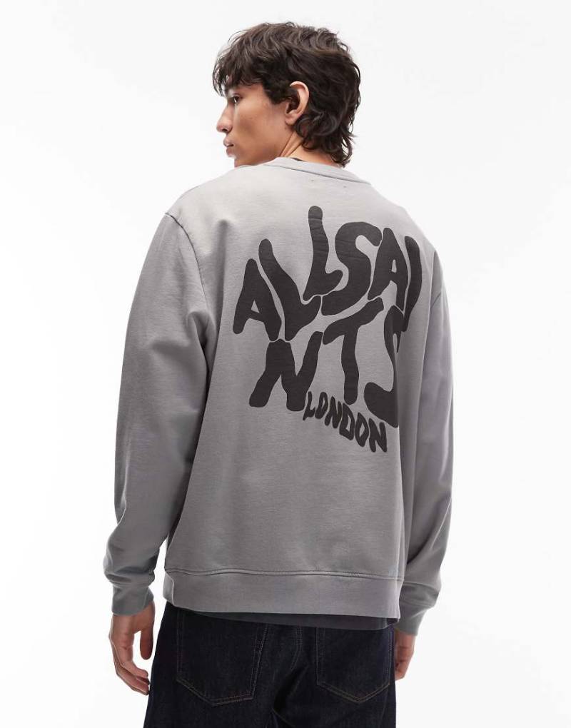 AllSaints - Orlando - Sweatshirt in Dunkelgrau mit schwarzem Rückenprint und Rundhalsausschnitt von AllSaints