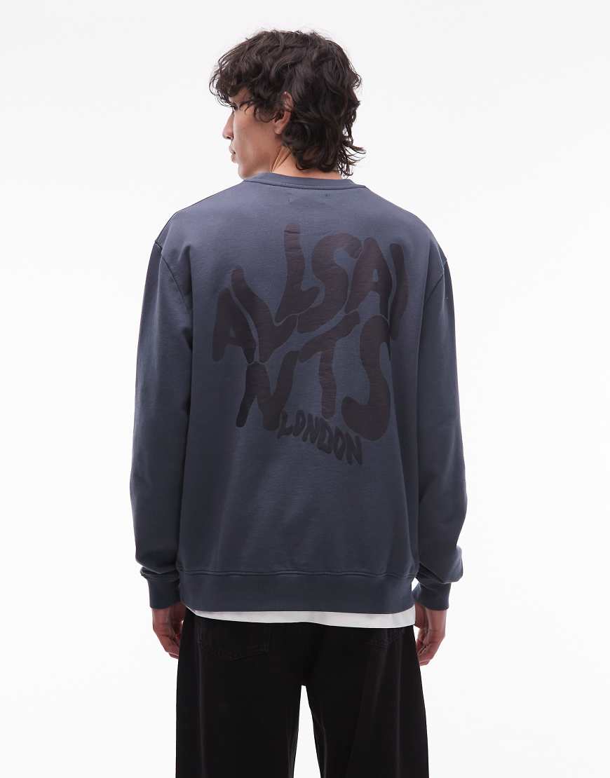 AllSaints - Orlando - Sweatshirt in verwaschenem Blau mit Rundhalsausschnitt von AllSaints