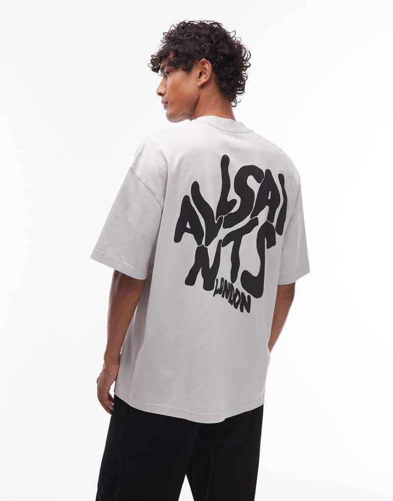 AllSaints - Orlando - T-Shirt in Grau mit Rückenprint und Grafik-Logo von AllSaints
