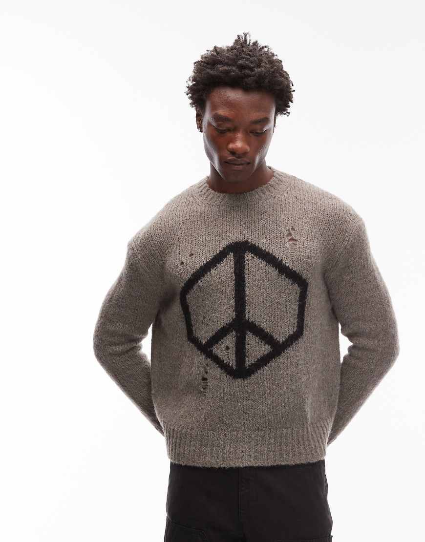 AllSaints - Peace - Strickpullover in Khaki-Grau von AllSaints
