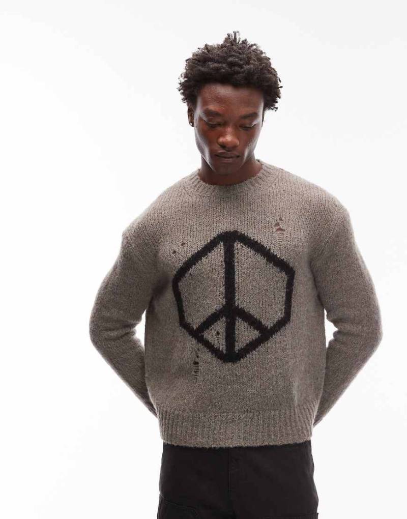 AllSaints - Peace - Strickpullover in Khaki-Grau von AllSaints