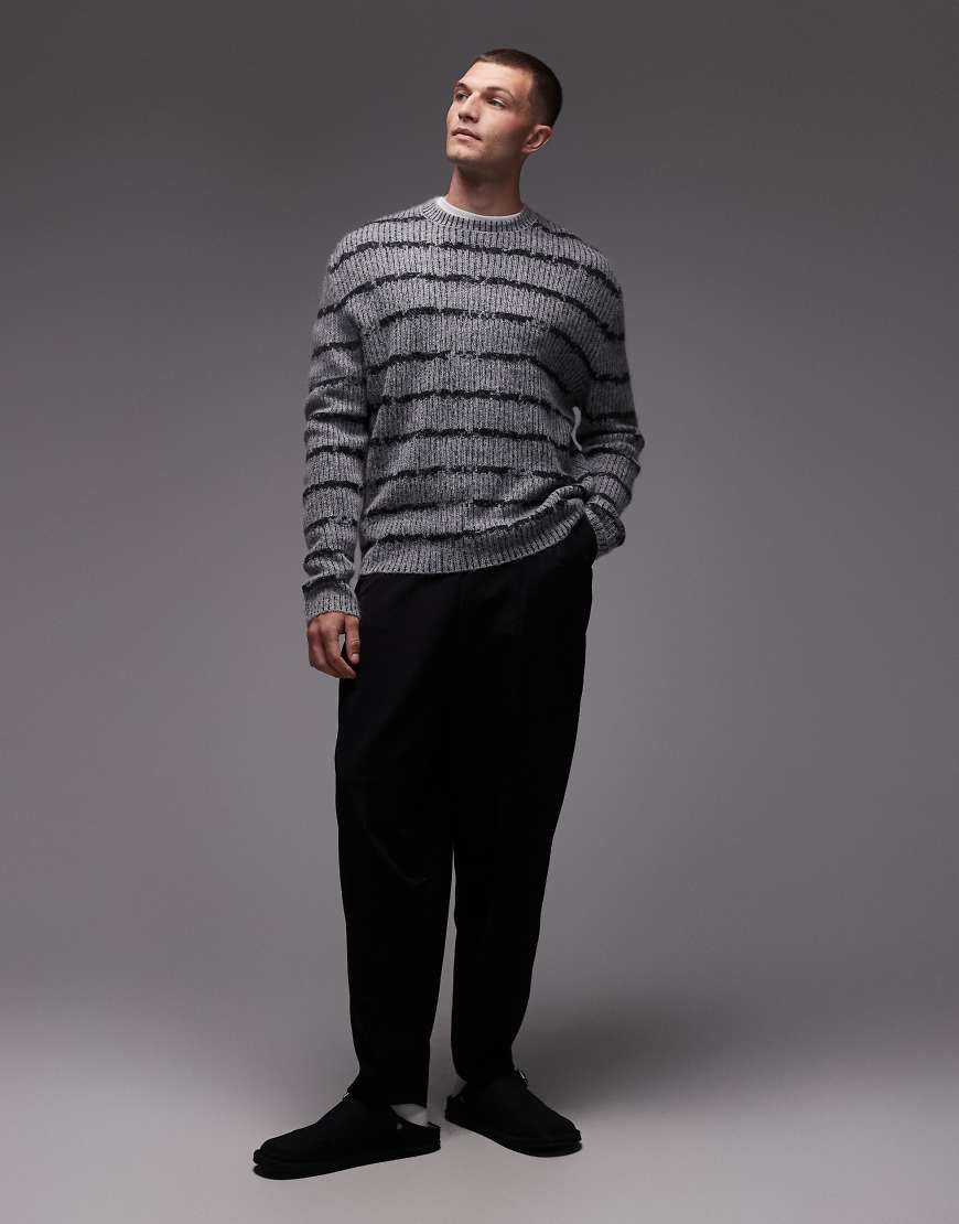 AllSaints - Pullover in Grau mit Streifen in ausgewaschener Optik-Schwarz von AllSaints