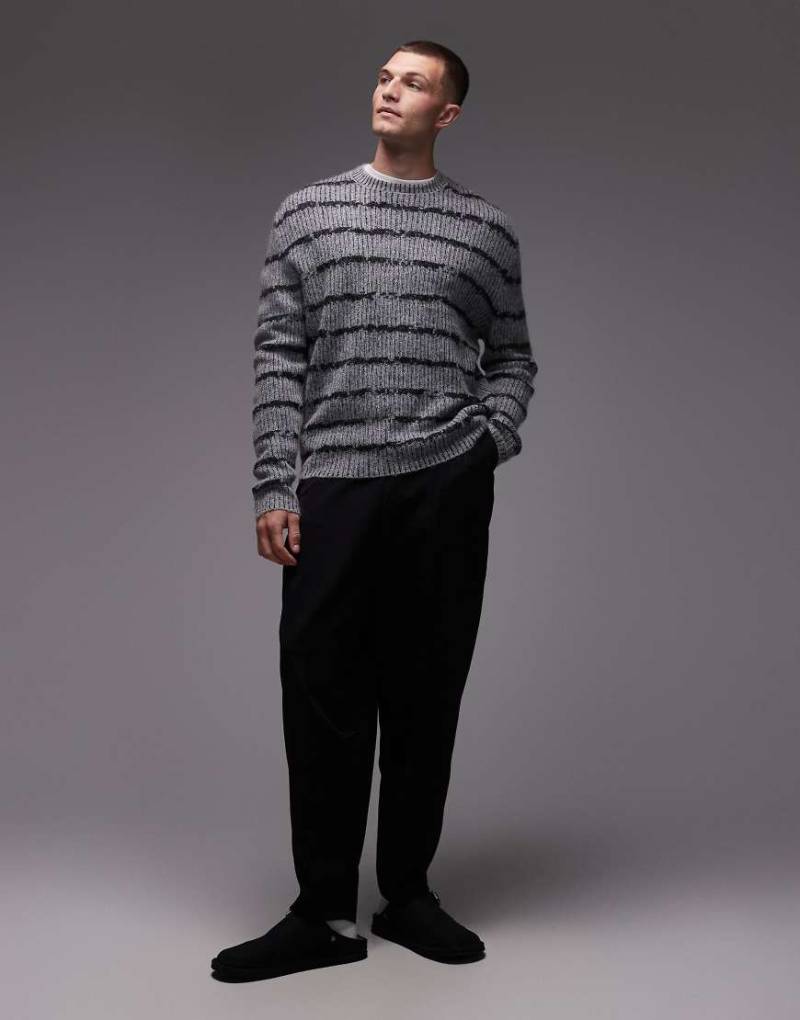AllSaints - Pullover in Grau mit Streifen in ausgewaschener Optik-Schwarz von AllSaints