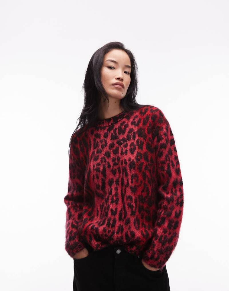 AllSaints - Pullover in Rot mit Leopardenmuster von AllSaints