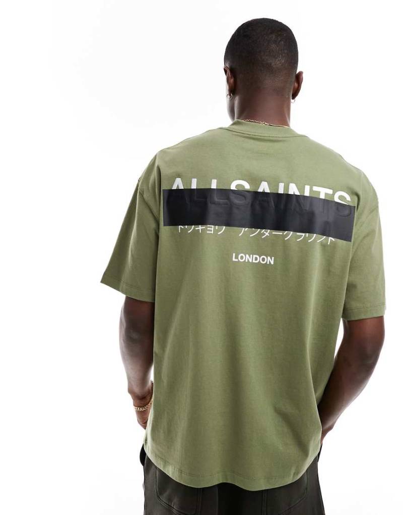 AllSaints - Redact - Oversize-T-Shirt in Grün mit Logostickerei von AllSaints