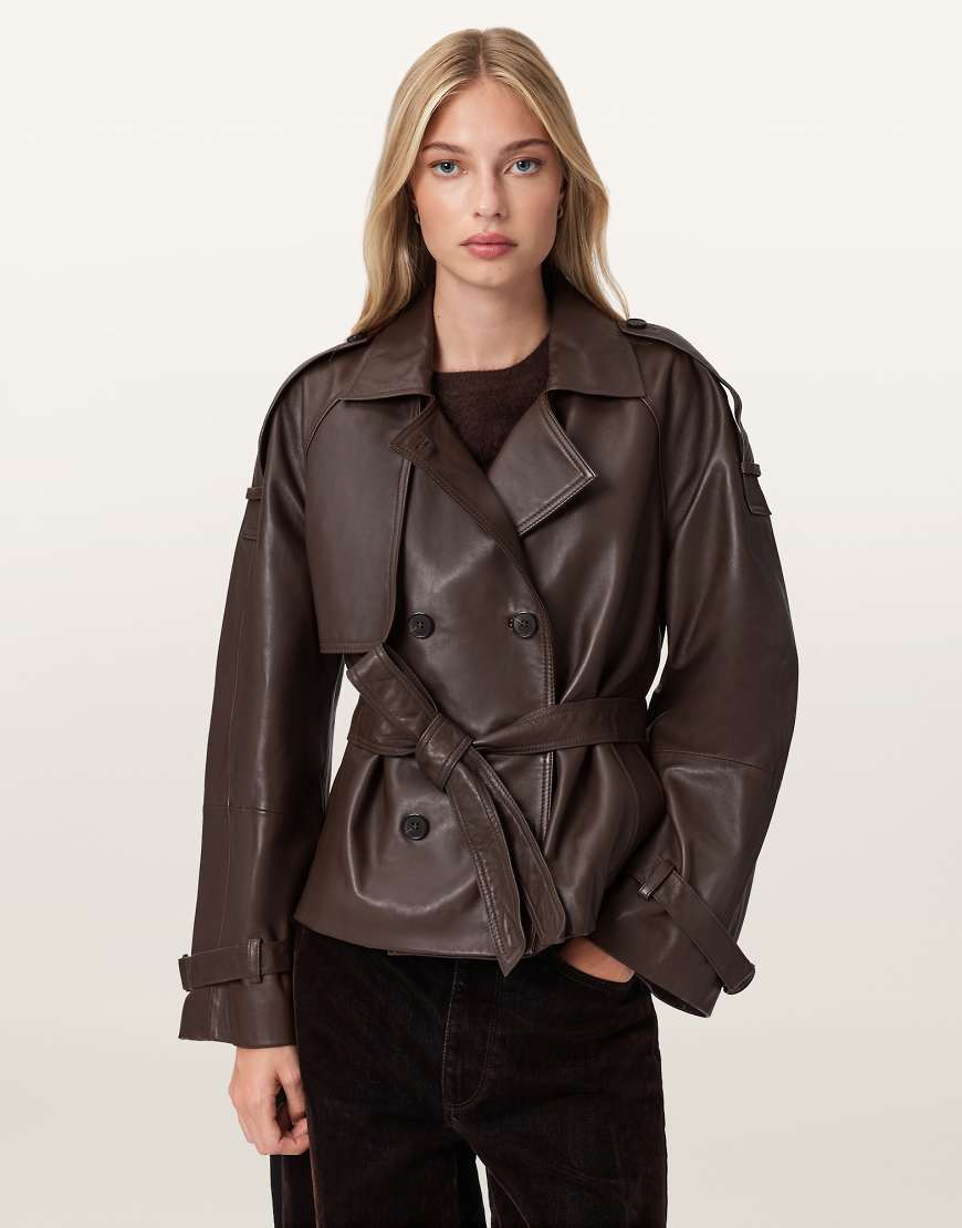 AllSaints - Reed - Lederjacke in Braun-Brown von AllSaints