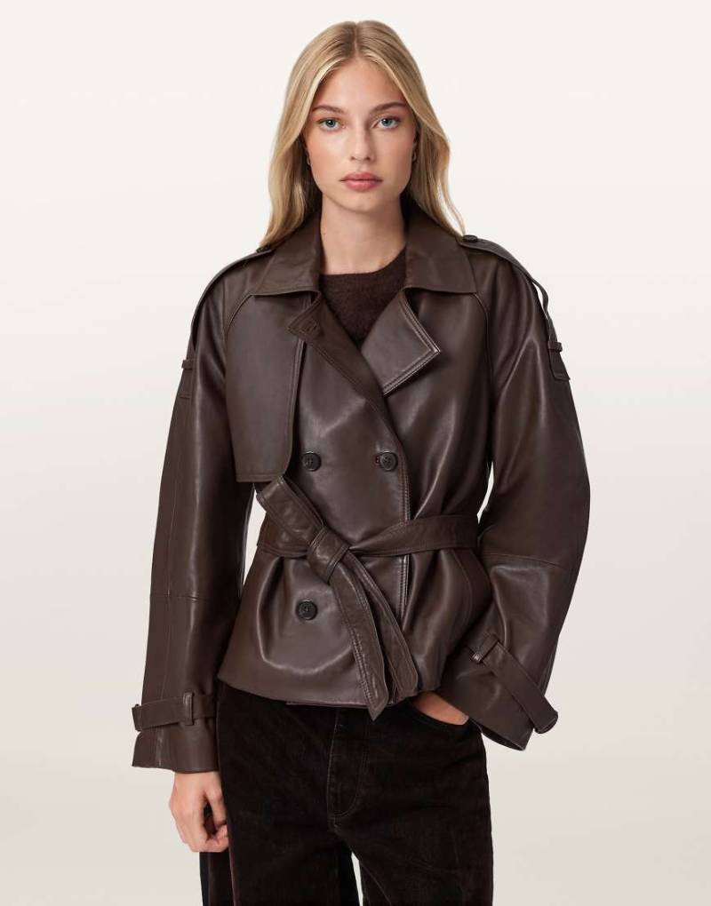 AllSaints - Reed - Lederjacke in Braun-Brown von AllSaints