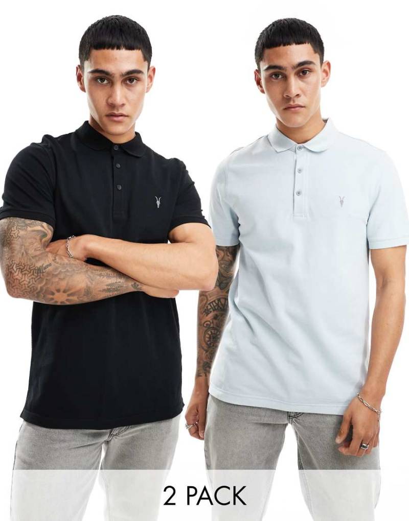 AllSaints - Reform - 2er-Pack kurzärmlige Polohemden in verschiedenen Farben-Bunt von AllSaints