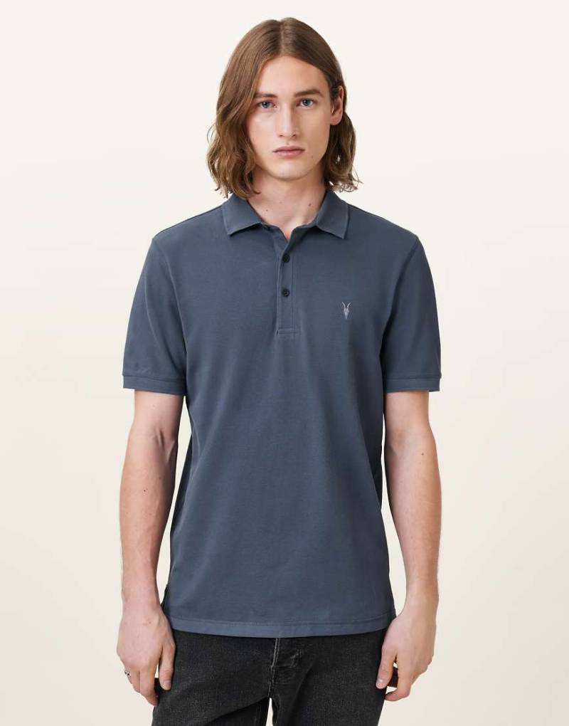 AllSaints - Reform - Kurzärmliges Polohemd in Marineblau von AllSaints