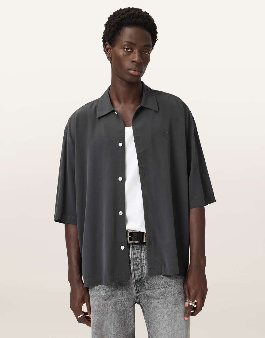 AllSaints - Rialto - Kurzärmliges Hemd in Felsengrau von AllSaints