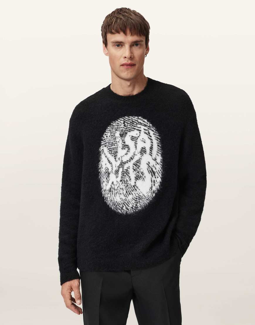 AllSaints - Ridges - Pullover in Schwarz/Ecru-Weiß mit Rundhalsausschnitt-Bunt von AllSaints