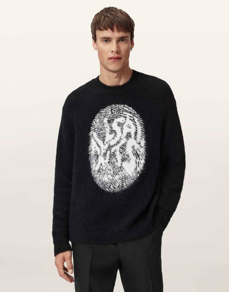 AllSaints - Ridges - Pullover in Schwarz/Ecru-Weiß mit Rundhalsausschnitt-Bunt von AllSaints