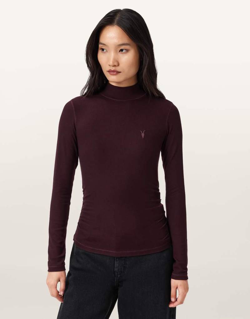 AllSaints - Rina - Langärmliges Oberteil in Ochsenblutrot mit Rollkragen von AllSaints