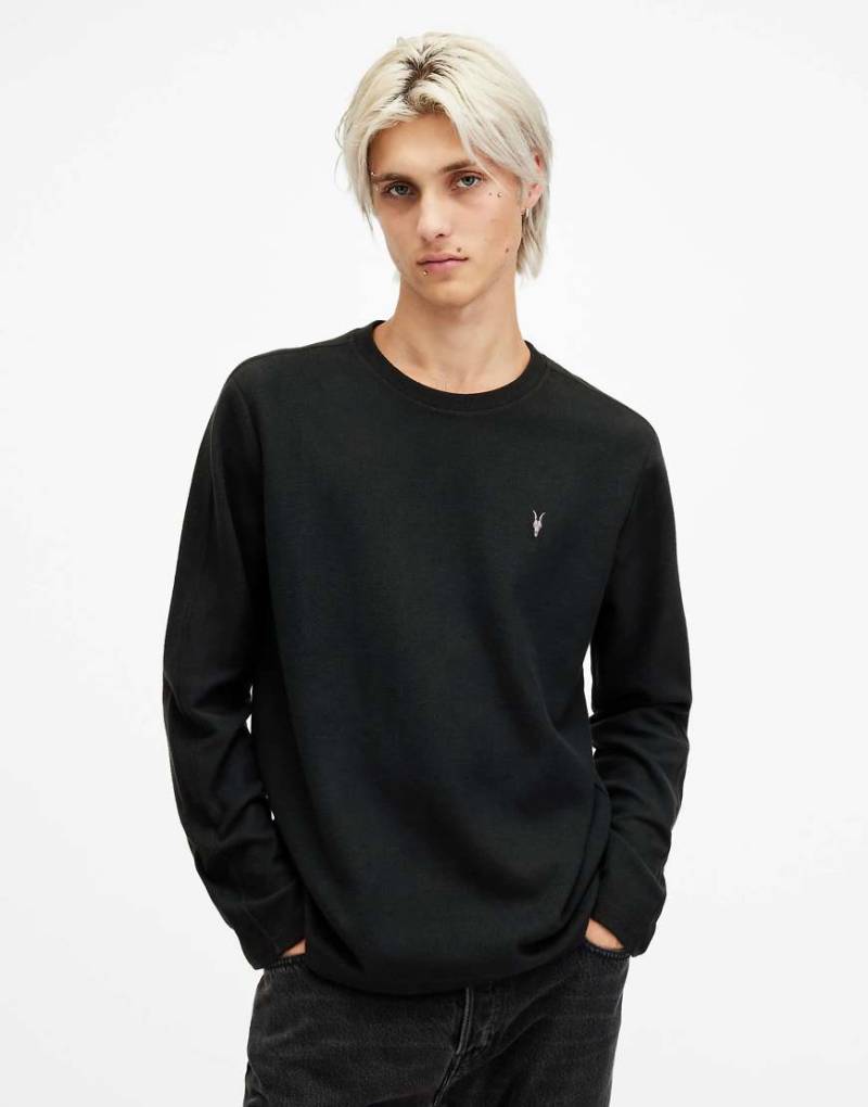 AllSaints - Rowe - Langärmliges Shirt in Tiefschwarz mit Rundhalsausschnitt von AllSaints
