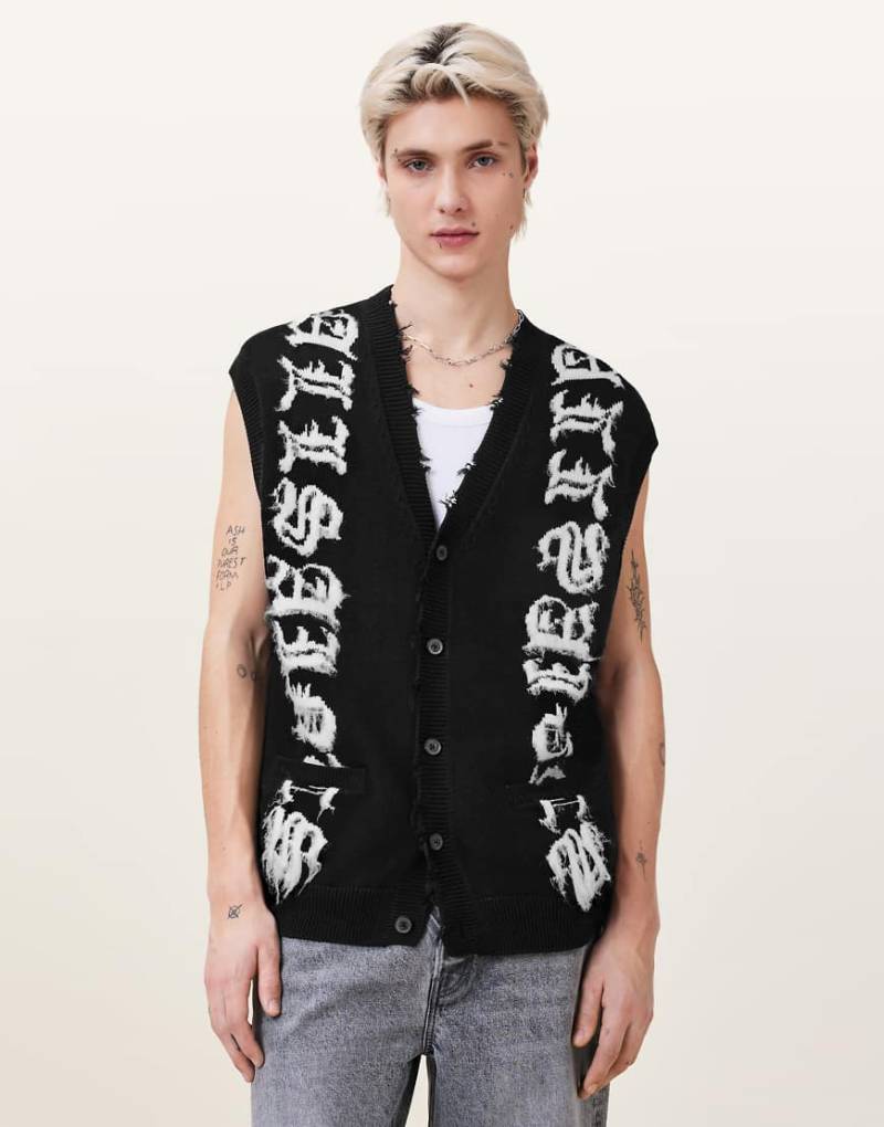AllSaints - Scripture - Tanktop in Schwarz mit Schriftgrafik in Ecru-Bunt von AllSaints