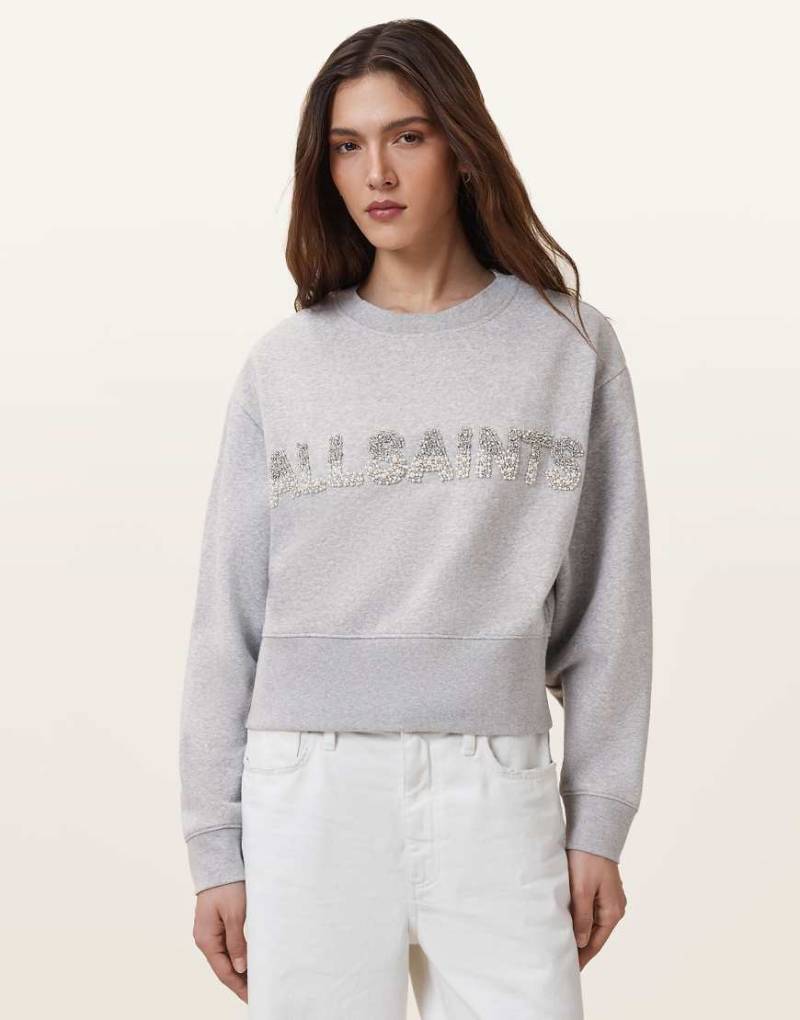 AllSaints - Separo - Sweatshirt in meliertem Grau mit Perlen-Logo von AllSaints