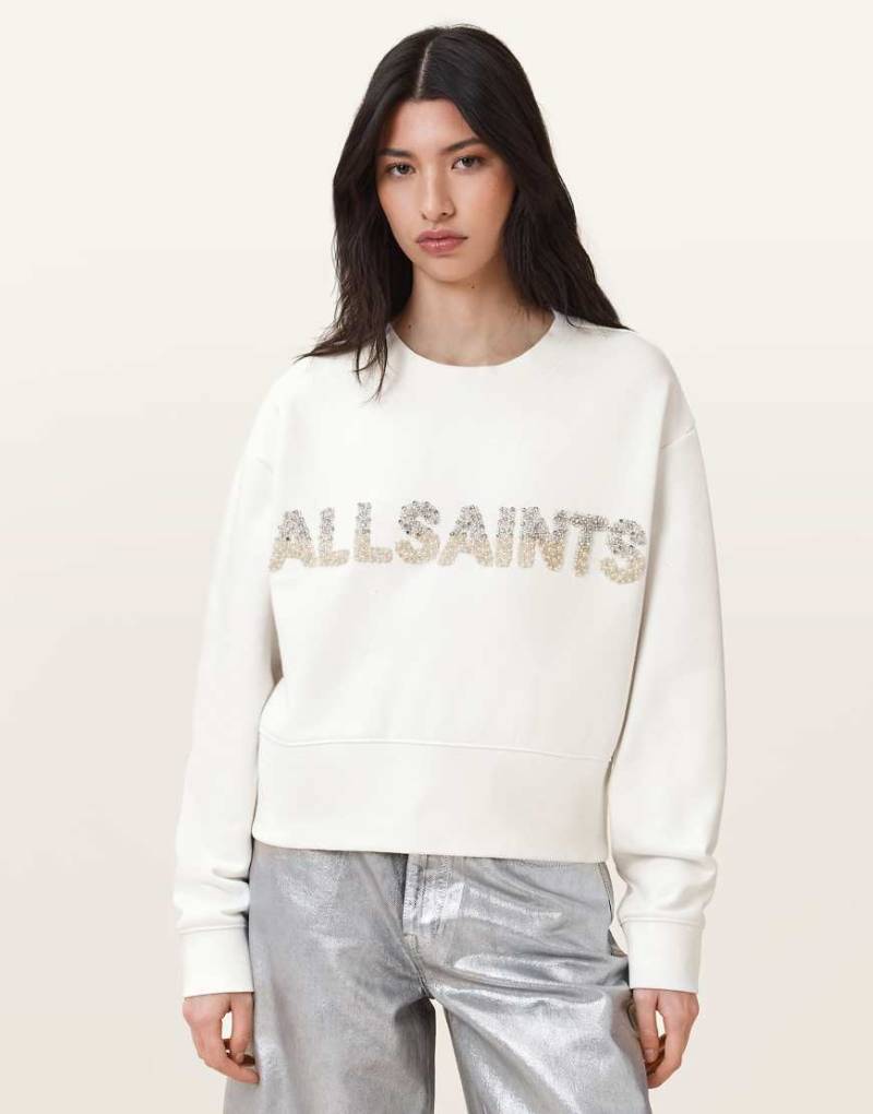 AllSaints - Separo - Sweatshirt in optischem Weiß mit Perlen-Logo von AllSaints