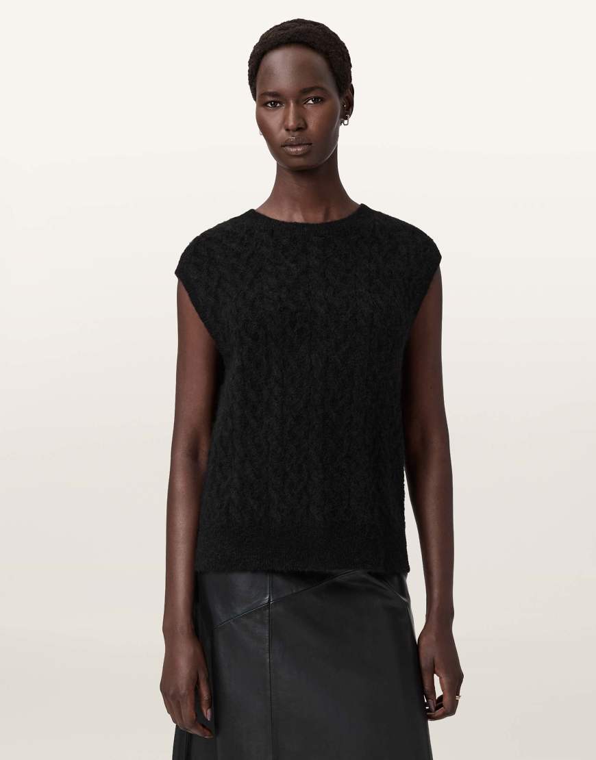 AllSaints - Sirius - Tanktop in Schwarz mit Zopfmuster von AllSaints