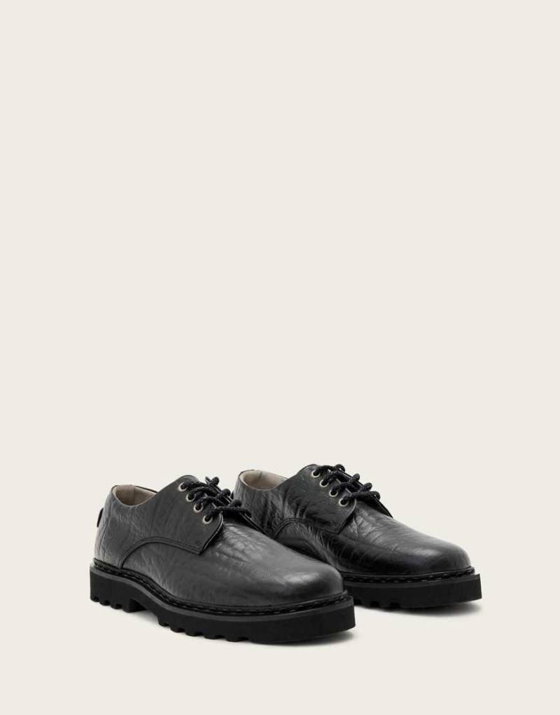 AllSaints - Skiff - Derby-Schuhe in genarbtem Schwarz von AllSaints