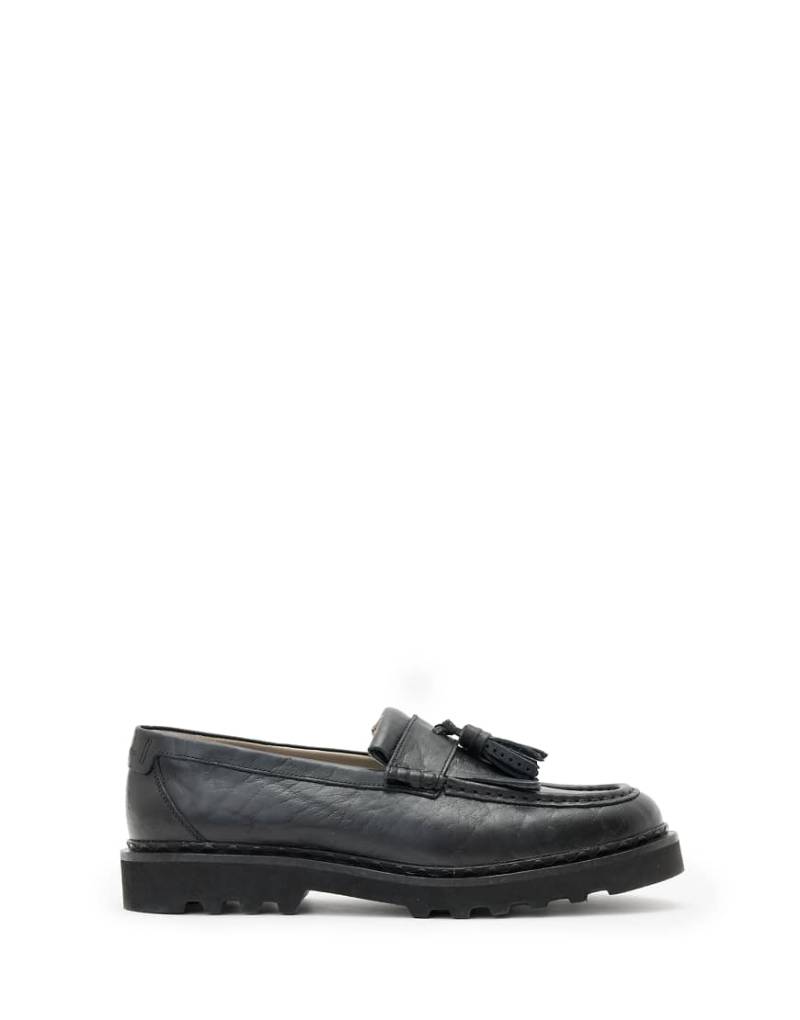 AllSaints - Skiff - Loafer in Schwarz mit Narbung und Quasten von AllSaints