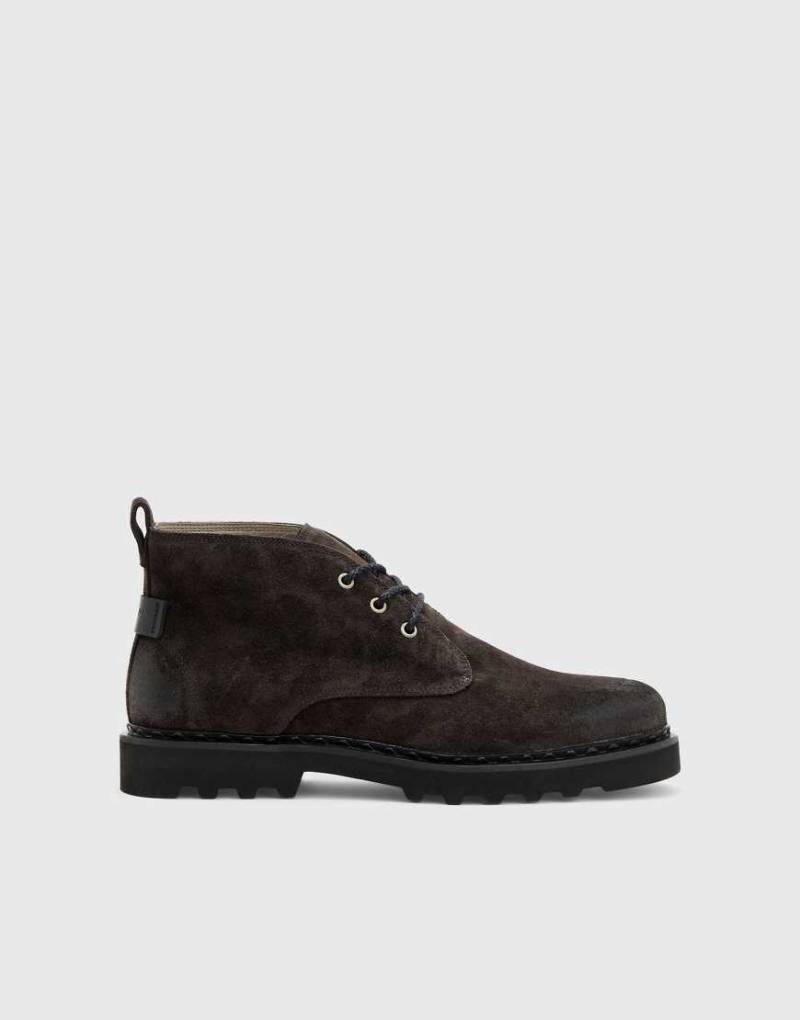 AllSaints - Skiff - Stiefel aus Wildleder in warmem Grau von AllSaints
