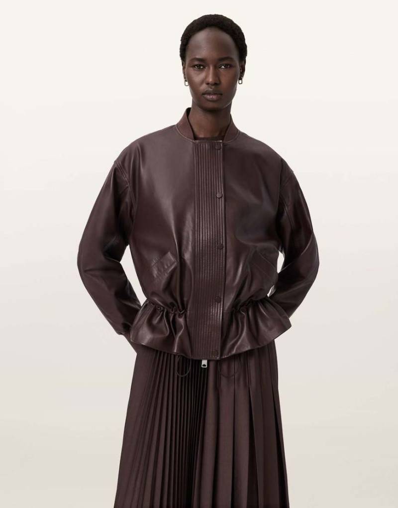 AllSaints - Sofi - Bomberjacke aus Leder in Ochsenblutrot von AllSaints