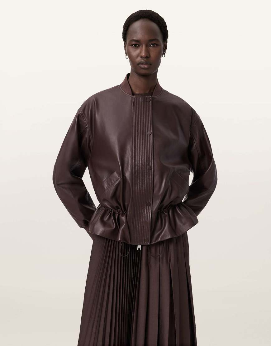 AllSaints - Sofi - Bomberjacke aus Leder in Ochsenblutrot von AllSaints