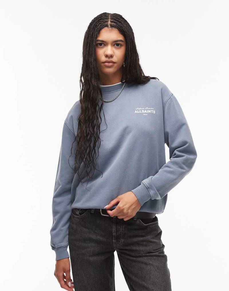 AllSaints - Soleil Etta - Sweatshirt in Blau mit Logo und Rückenprint von AllSaints