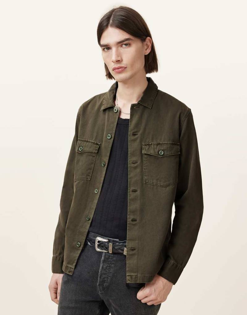 AllSaints - Spotter - Langärmliges Hemd in Cargo-Grün von AllSaints