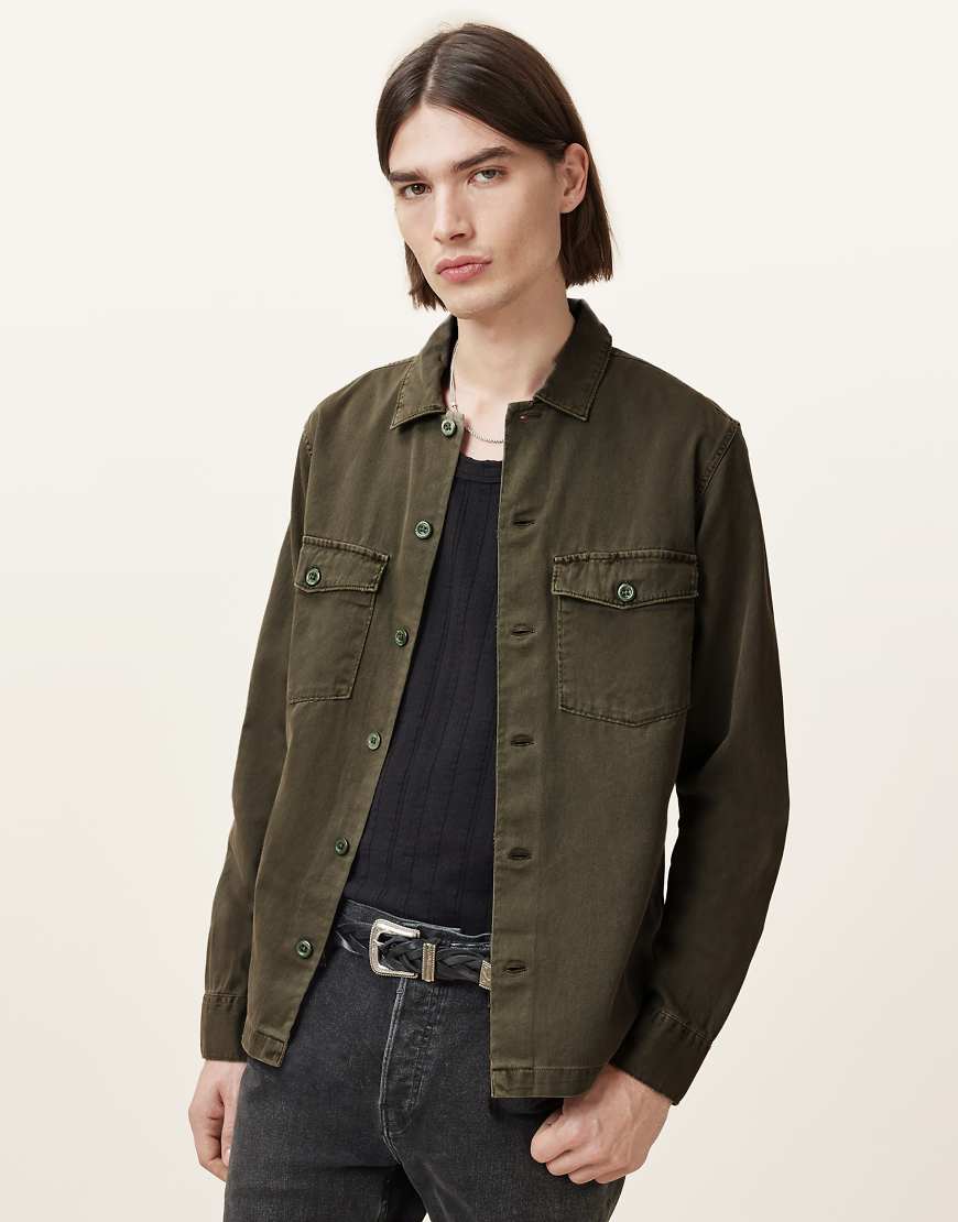 AllSaints - Spotter - Langärmliges Hemd in Cargo-Grün von AllSaints