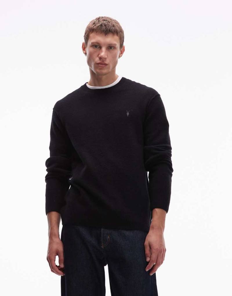 AllSaints - Statten - Langärmliges Polohemd aus Strick in Schwarz von AllSaints