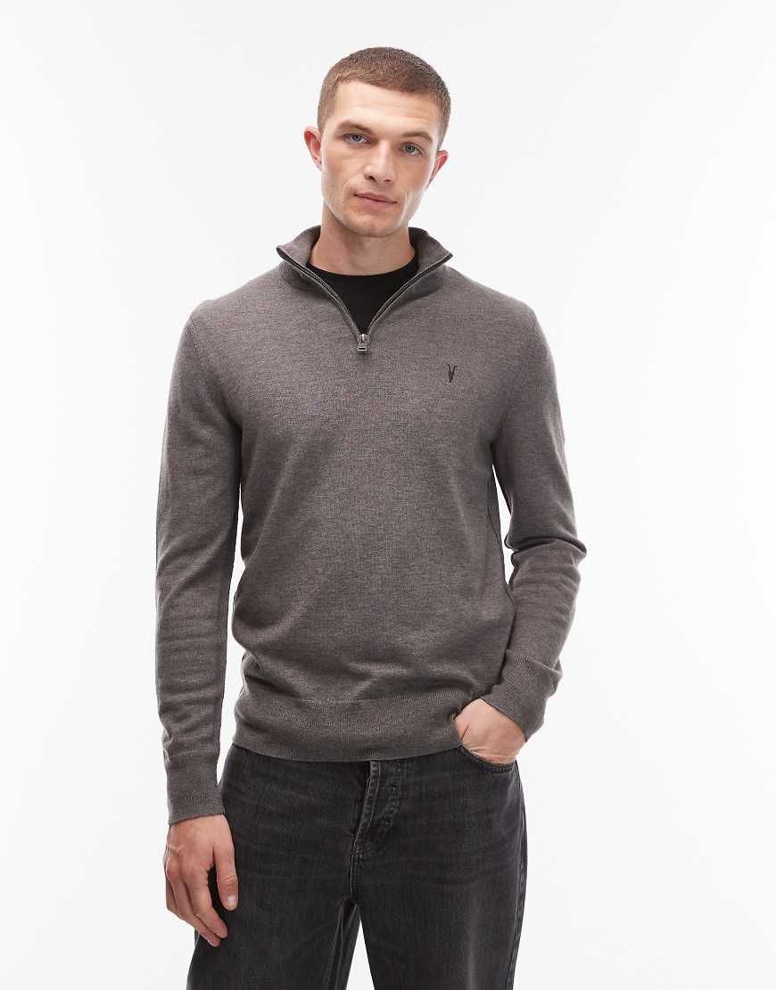 AllSaints - Strickpullover in Grau mit kurzem Reißverschluss AllSaints - Strickpullover in Grau mit kurzem Reißverschluss von AllSaints