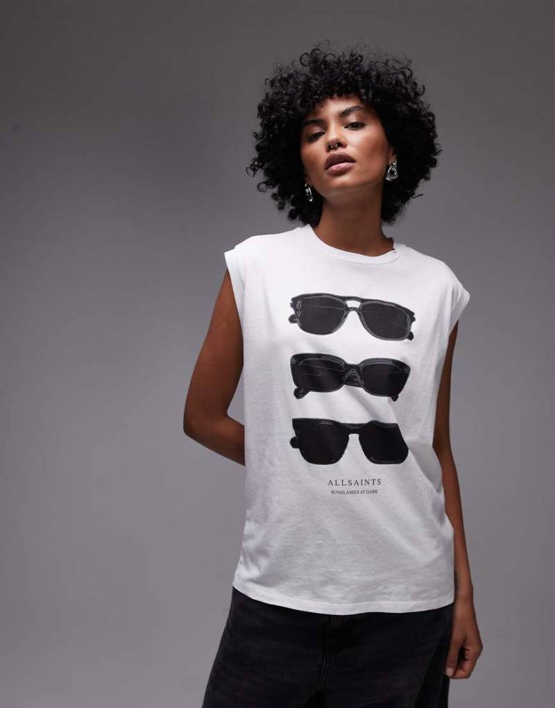 AllSaints - Brooke - Trägertop in optischem Weiß mit Sonnenbrillen-Motiv von AllSaints