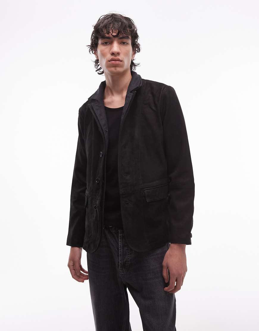 AllSaints - Survey - Blazer-Lederjacke in Schwarz von AllSaints