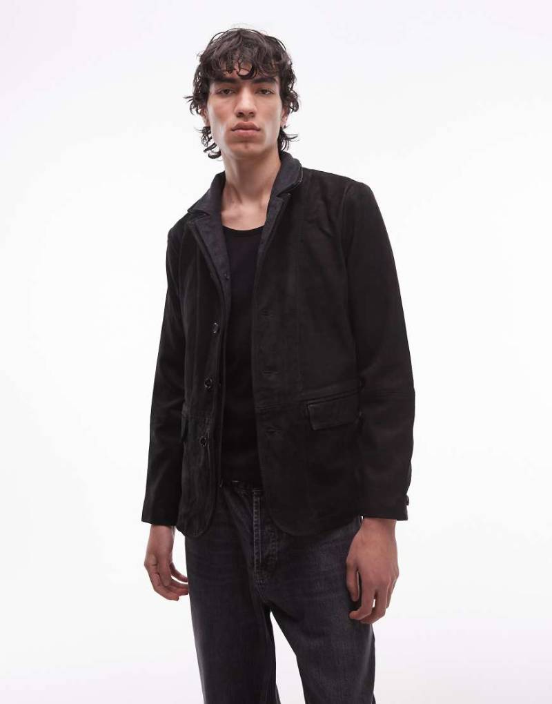 AllSaints - Survey - Blazer-Lederjacke in Schwarz von AllSaints