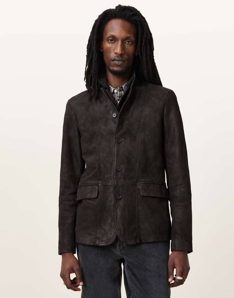 AllSaints - Survey - Blazer aus Leder in Anthrazitgrau von AllSaints