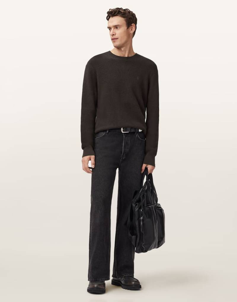 AllSaints - Sweatshirt in Espresso-Braun mit Rundhalsausschnitt und Waffelstruktur-Brown von AllSaints