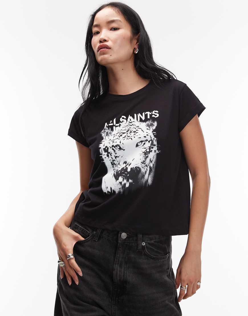 AllSaints - T-Shirt in Schwarz mit Tiger-Grafik von AllSaints