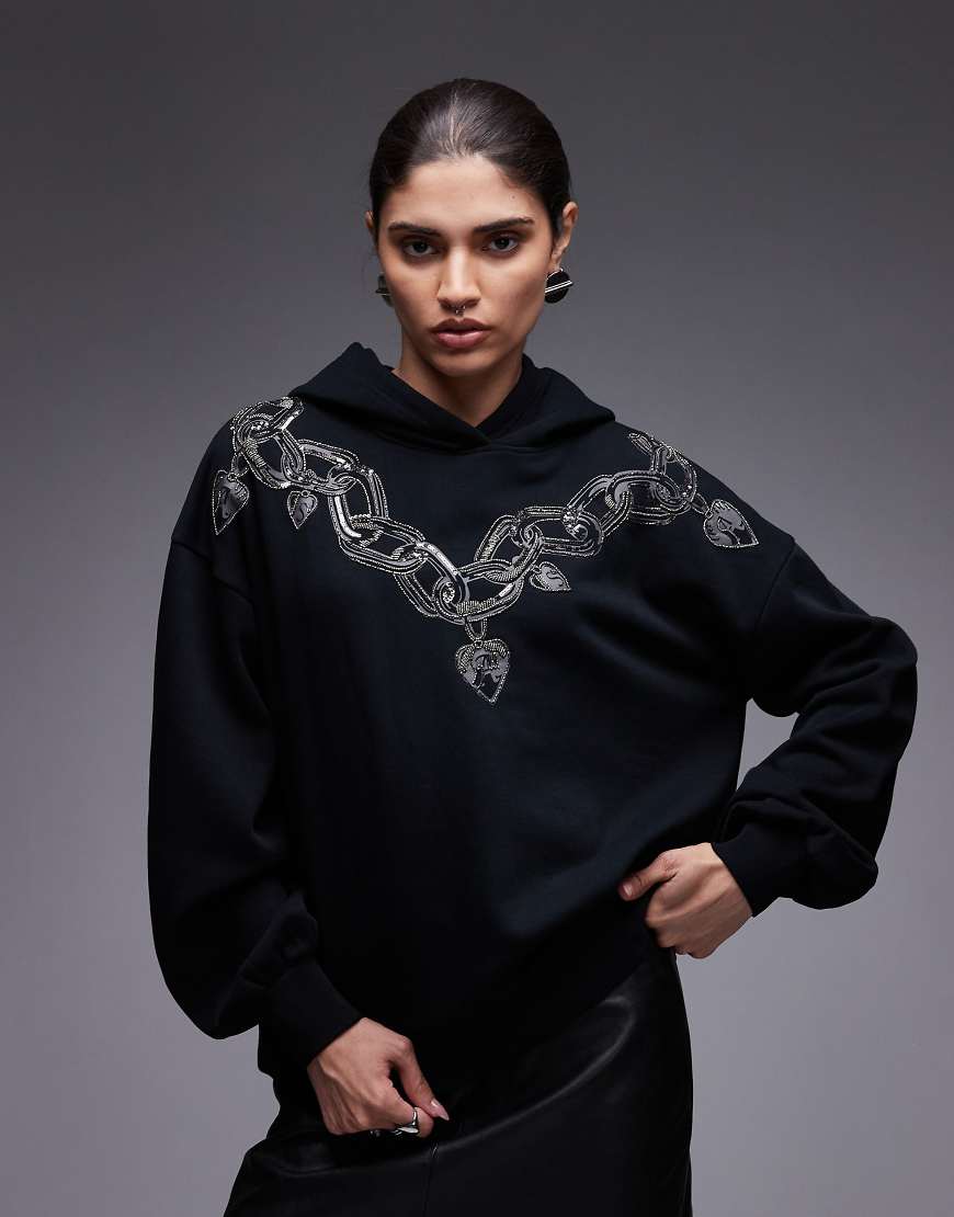 AllSaints - Talon - Kapuzenpullover in Schwarz mit tropfenförmiger Verzierung von AllSaints