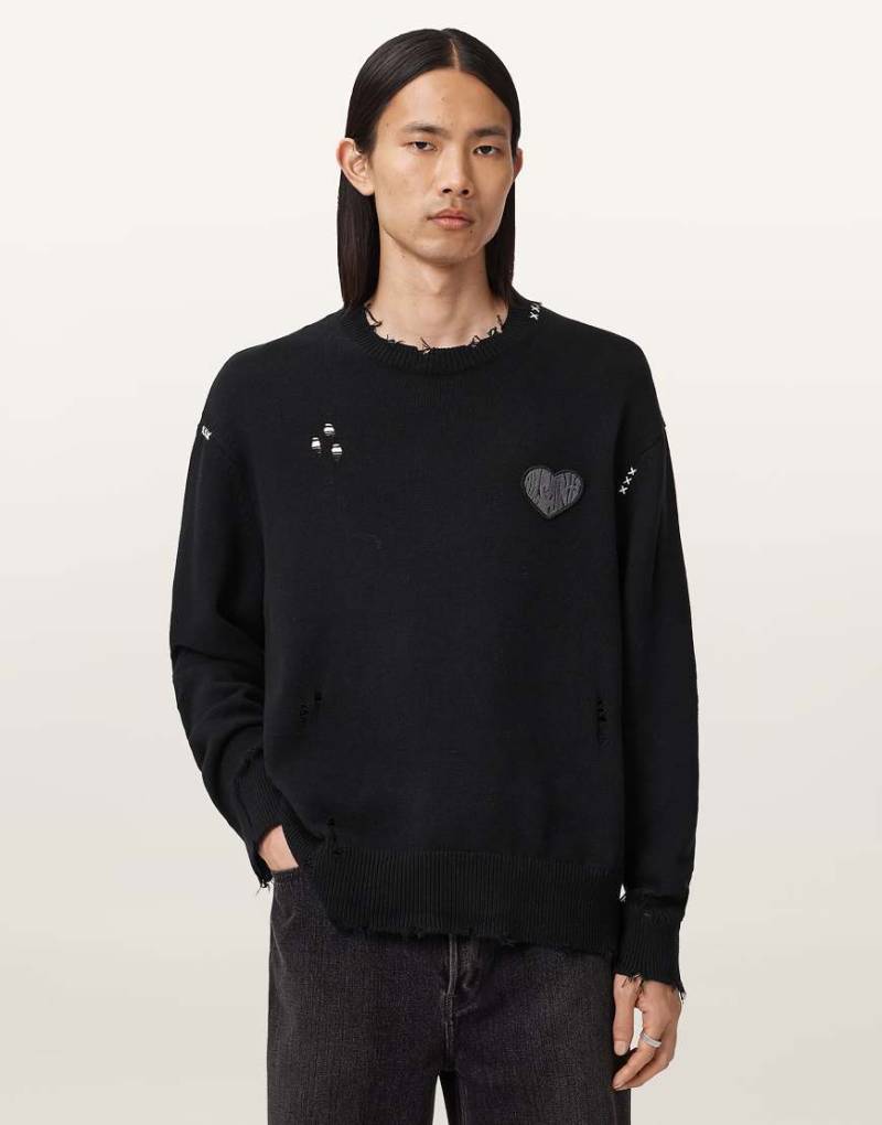 AllSaints - Theo - Sweatshirt in Schwarz mit Rundhalsausschnitt von AllSaints
