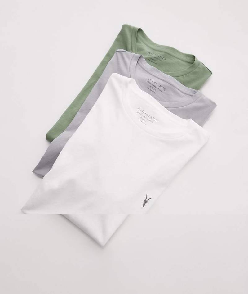 AllSaints - Tonic - 3er-Pack T-Shirts in Weiß/Grün/Grau von AllSaints