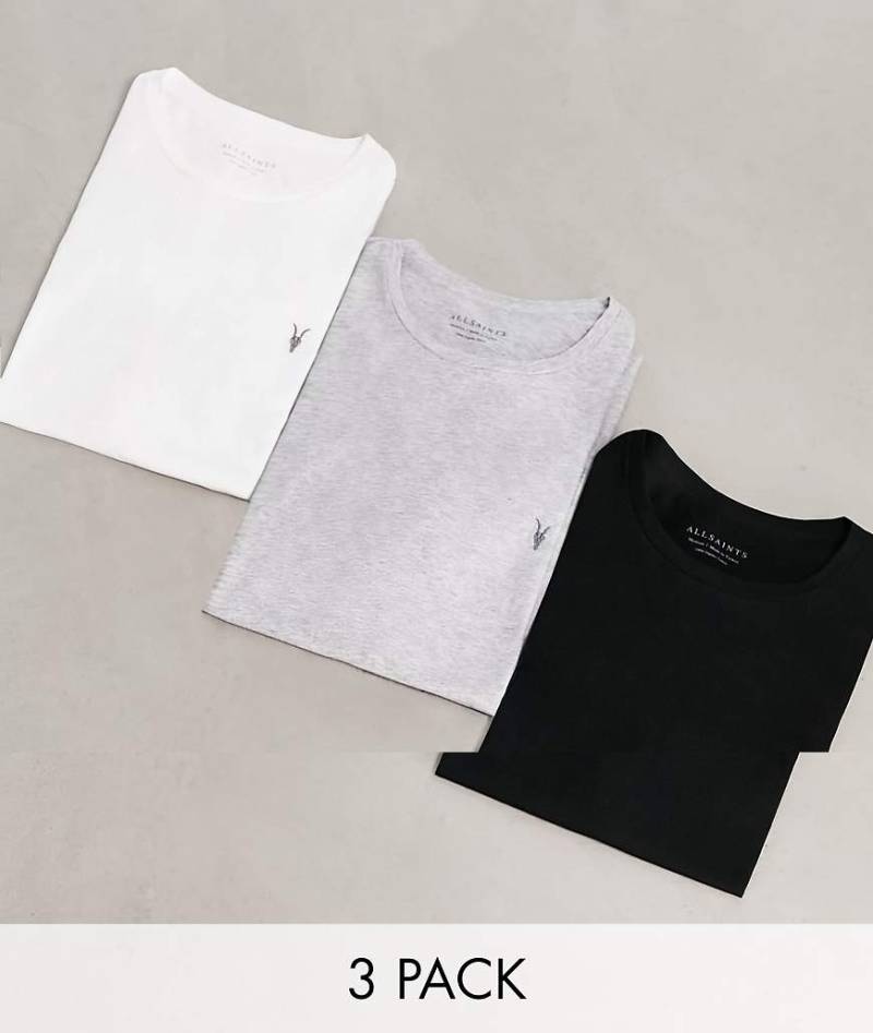 AllSaints - Tonic - 3er-Pack T-Shirts mit Rundhalsausschnitt in verschiedenen Farben-Bunt von AllSaints