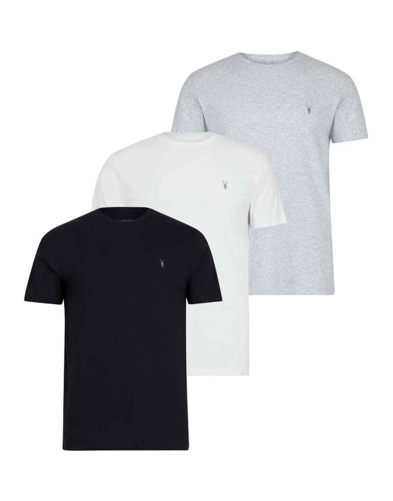 AllSaints - Tonic - 3er-Pack kurzärmlige T-Shirts in Optischweiß/Schwarz/Grau mit Rundhalsausschnitt-Bunt von AllSaints