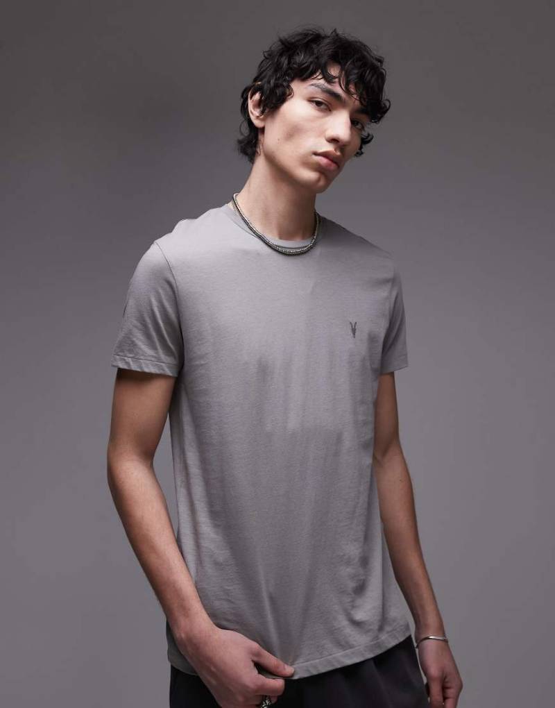 AllSaints - Tonic - Kurzärmliges T-Shirt in Fossil-Grün mit Rundhalsausschnitt-Schwarz von AllSaints