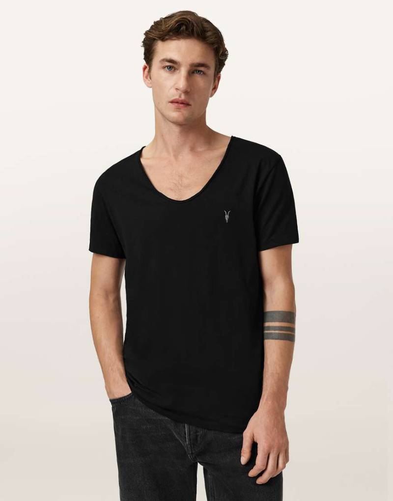 AllSaints - Tonic - T-Shirt in Tiefschwarz mit U-Ausschnitt von AllSaints