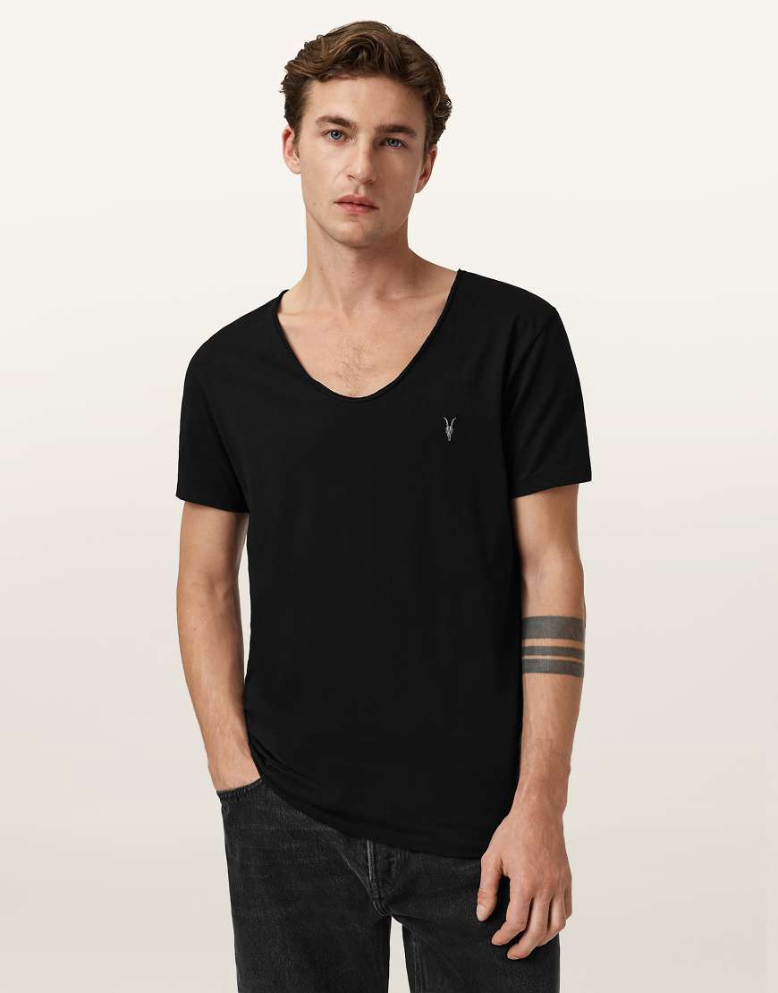 AllSaints - Tonic - T-Shirt in Tiefschwarz mit U-Ausschnitt von AllSaints